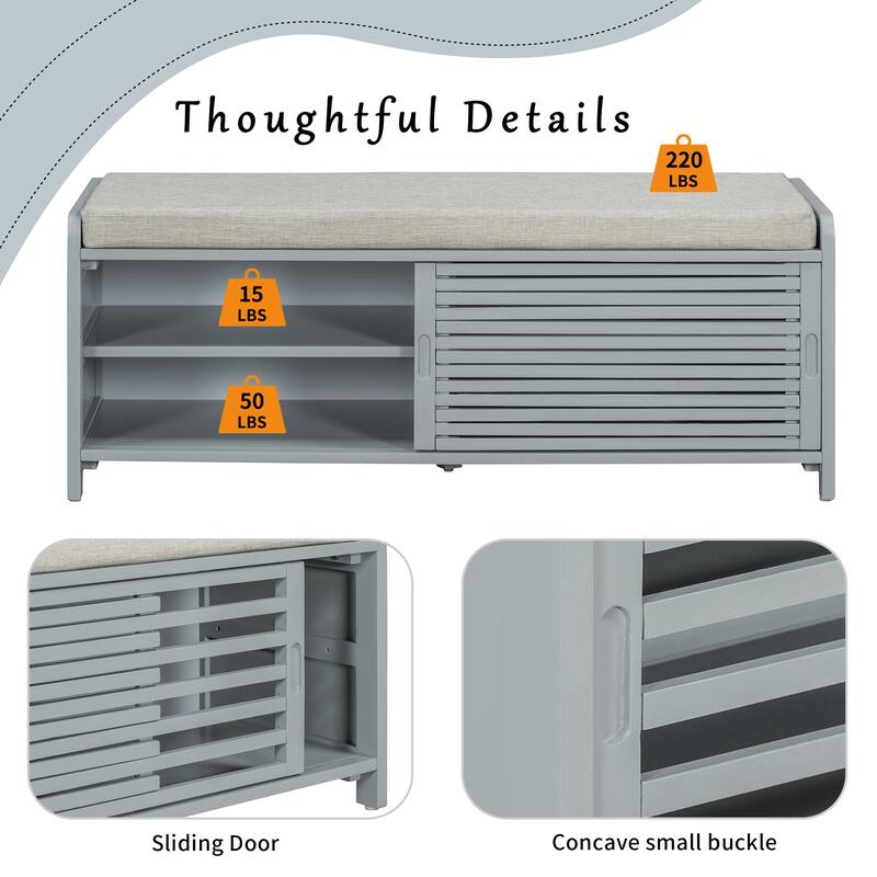 43" Distressed Shutter Storage Bench with Retro Charm for Living Room