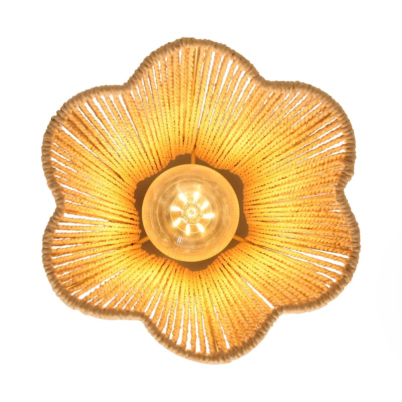 1-Light Brown Paper Rope Boho Semi-Flush Mount Ceiling Light
