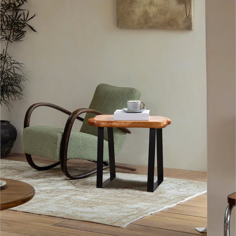 Cedar Root Live Edge Natural Stool with 2 Flat Iron Table Legs - 20" x 12"x 17.6"