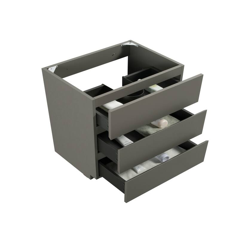 GDFStudio - Alice Gray Freestanding Bathroom Cabinet with Three Soft-Close Drawers, Pre-Assembled, No Basin