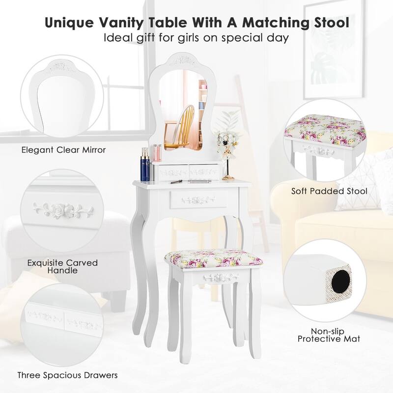 Costway Vanity Wood Makeup Table Stool Jewelry Desk Black/White