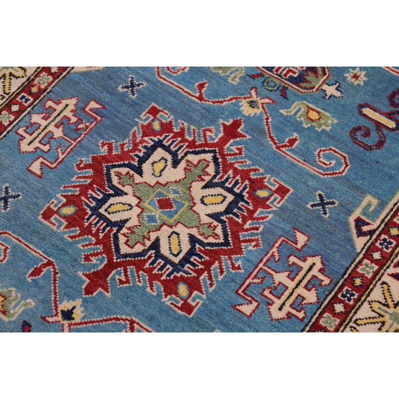 Tribal Kazak Valerie Light Blue/Beige Wool Rug - 3'3'' x 4'9''