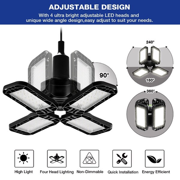 YANSUN 80 Watt Black Deformable Garage LED Light Adjustable Semi Flush Mount with 4 Leaf 6000K Daylight White 4 Pack 6000 K On Sale Bed Bath Beyond 37904160