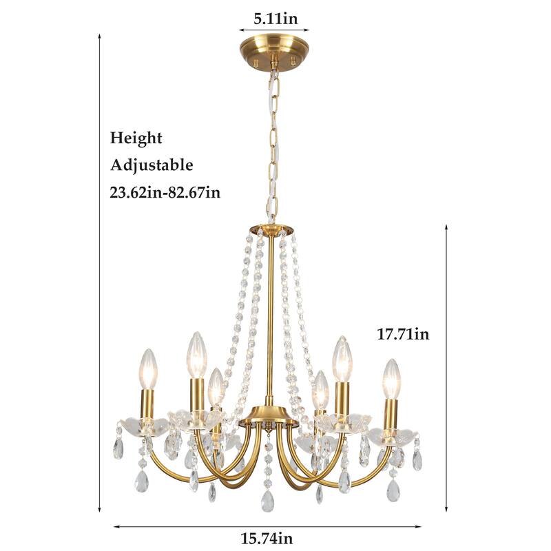 6-Light Classic Chandelier with Crystal Accents for Kitchen Study