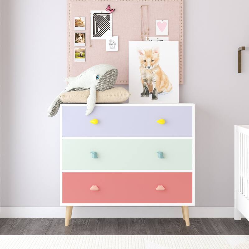 3-Drawer Kids Dresser, Baby Nightstand for Bedroom - Colorful