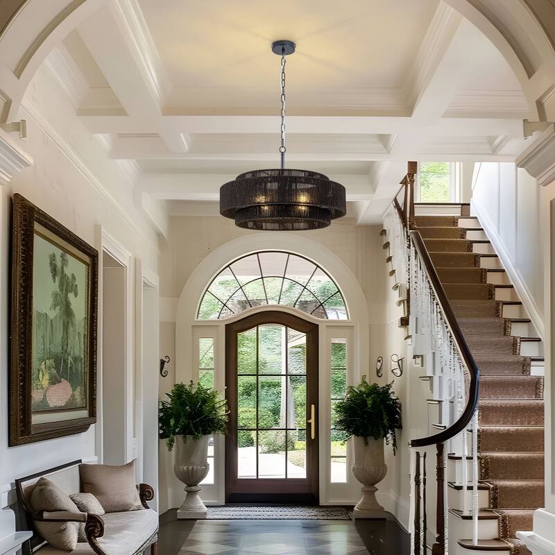 Starsky 4-light Rattan Hand-Woven Hemp Rope Chandelier