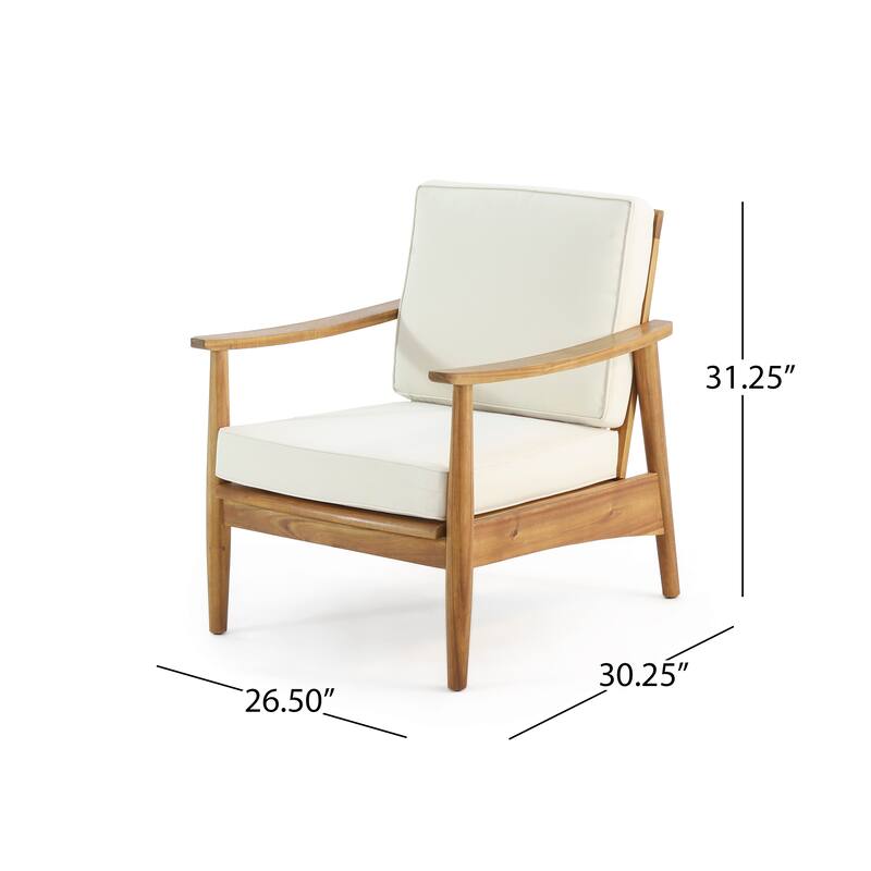 Acacia Wood Outdoor Club Chair w/Thick Cushion, Teak Finish Patio Seat