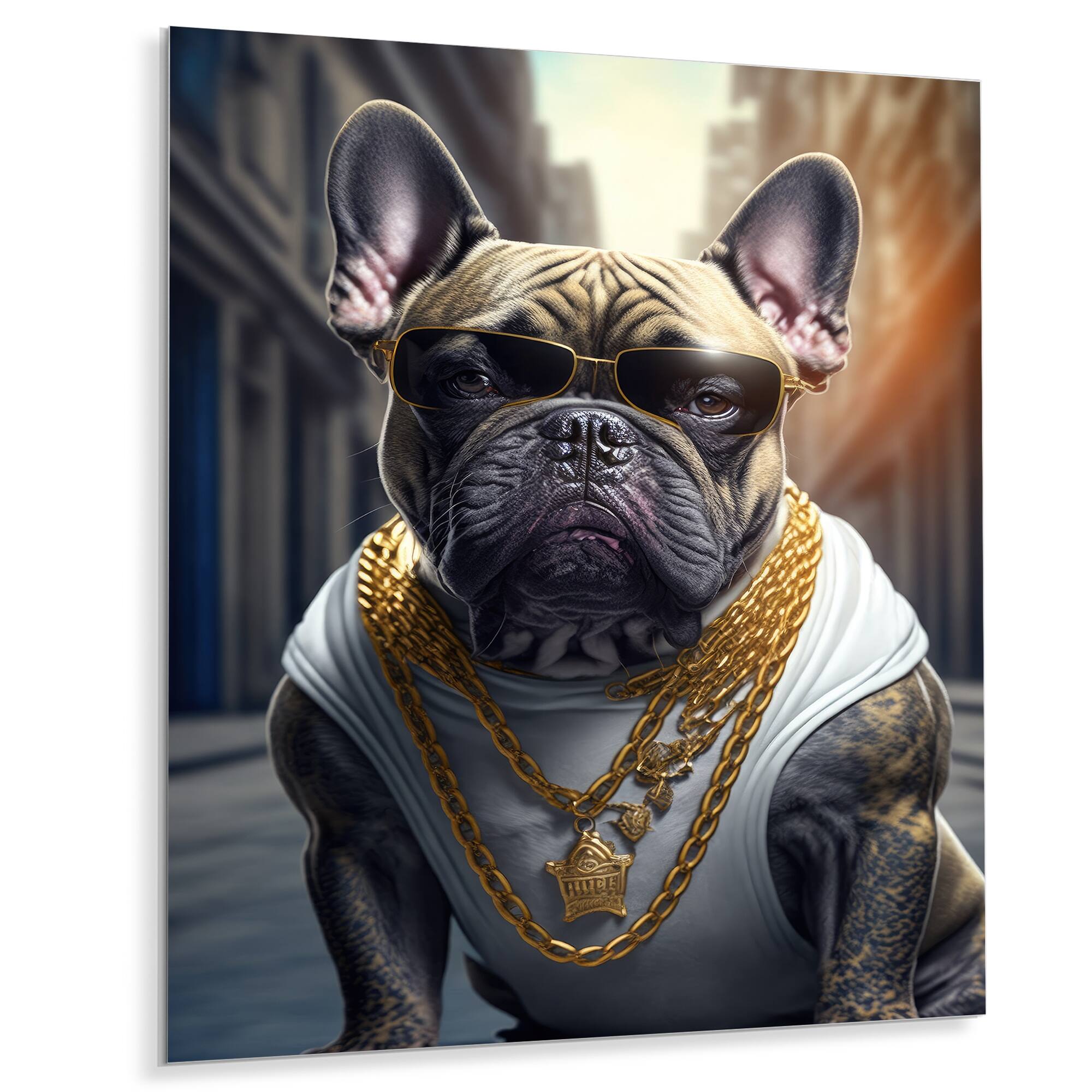 Designart 'Frenchie Gangster In NYC V' Animals Dog French Bulldog