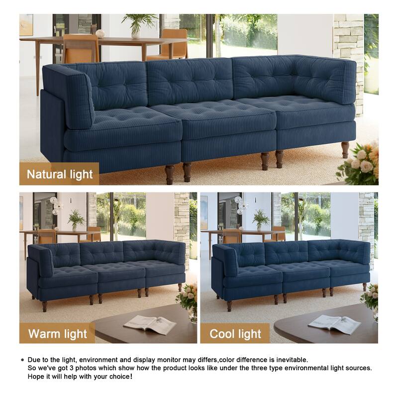 Oversized Modular Sectional Corduroy Fabric Tufted Sofa