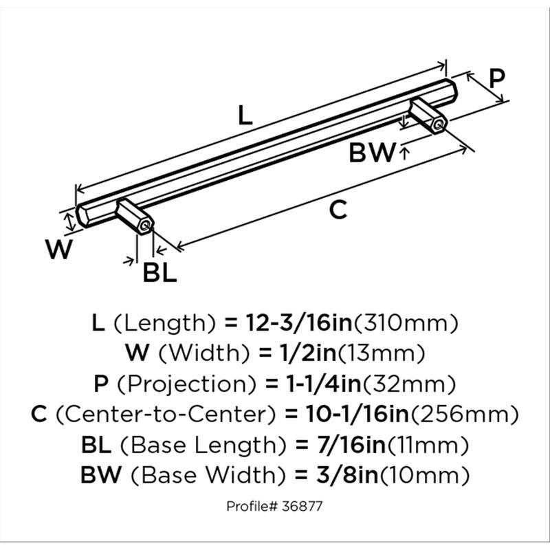 Caliber 10-1/16 in (256 mm) Center-to-Center Matte Black Cabinet Pull - 10.0625