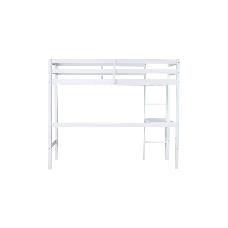 Twin High Loft Bed with Built-in Desk, Safety Guardrail, and Ladder, White