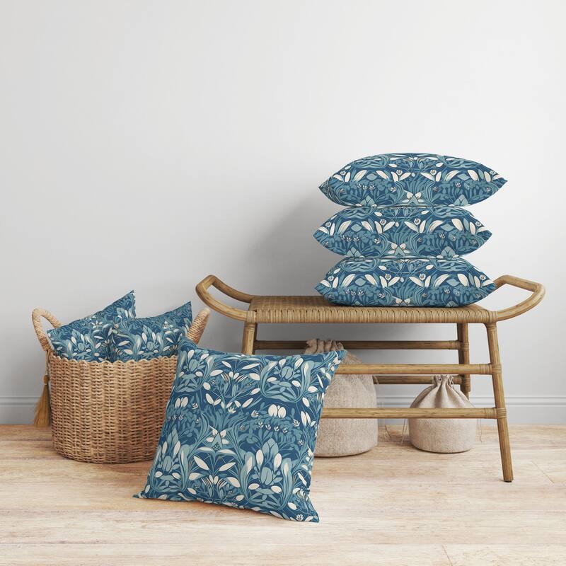 Petal Mirage Faux Suede Reversible Throw Pillow Blue and White