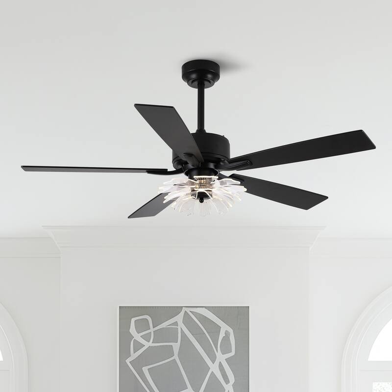 52-inch Industrial Acrylic Matte Black DC Ceiling Fan with Light and Remote