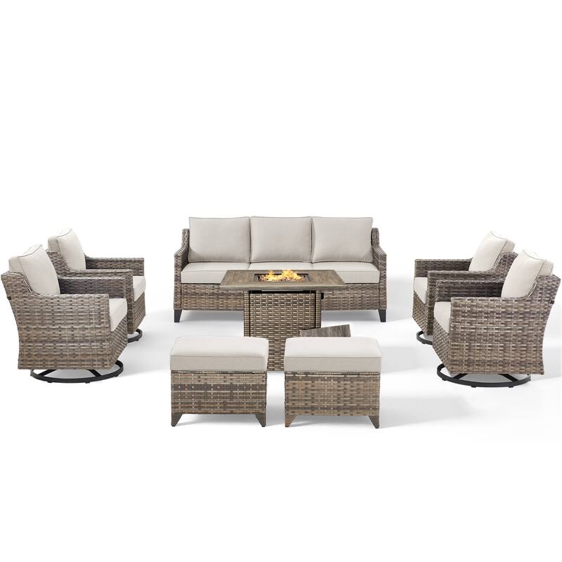 Pocassy 8-Piece Fire Table w/ Sofa Swivel Chair Ottoman