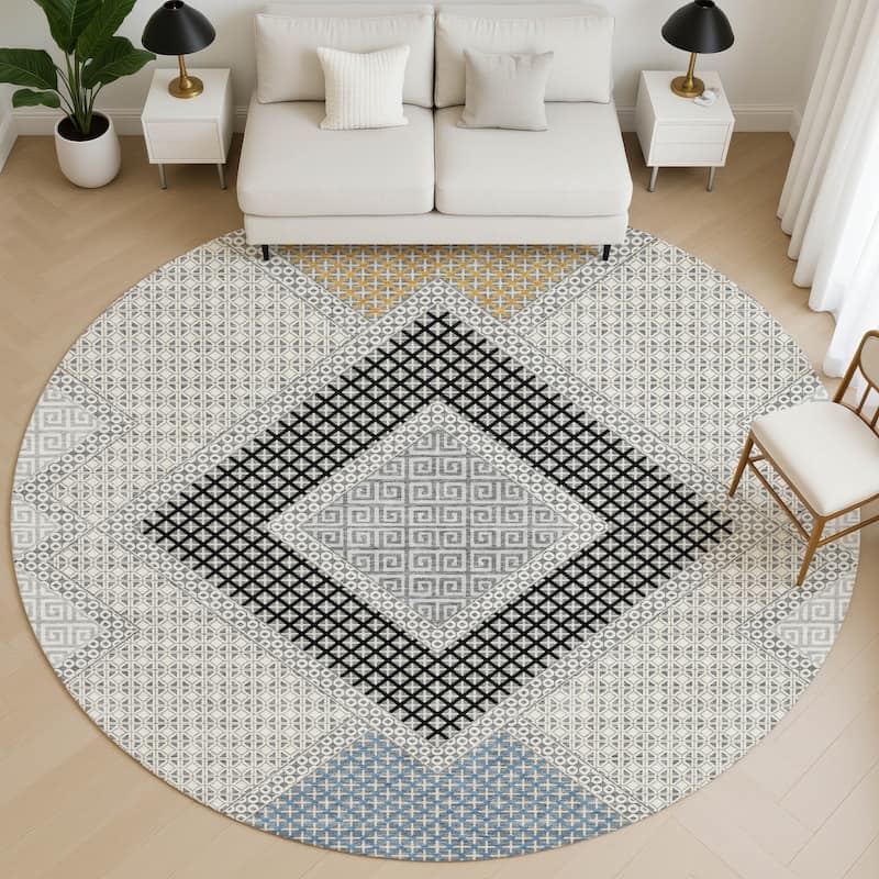 Premium Washable Super Soft Modern Global Mayfield Rug - Gray - 8' x 8'
