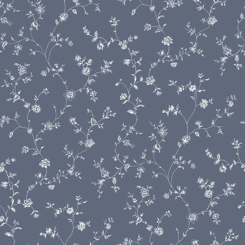 Galerie Wallcoverings Miniatures 3 Floral Trail Vinyl on Non-woven Matte Wallpaper Roll - 33 feet x 21 inches - Blue
