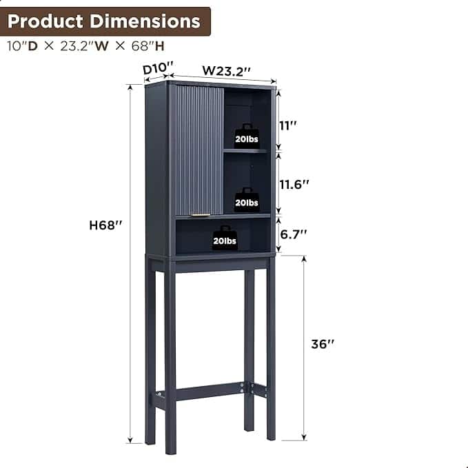 68" Tall Modern Over The Toilet Storage Cabinet, Tall Wood Space Saver