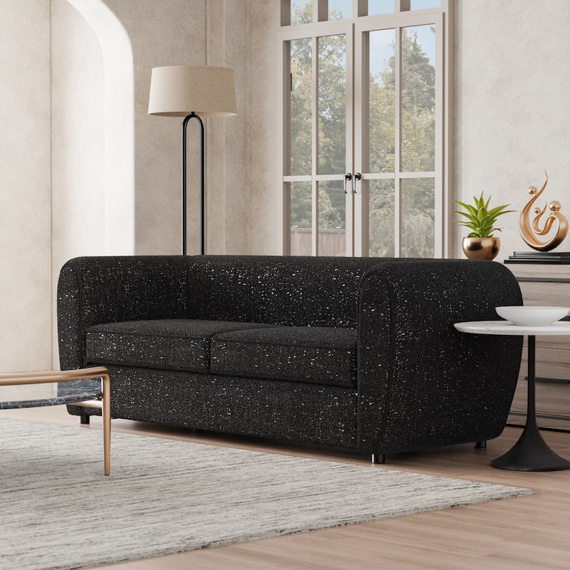 Furniture of America Vanessa Modern Curved Arms Boucle Sofa, 3 Seater Couch with Seat Cushion and Wooden Legs - Black
