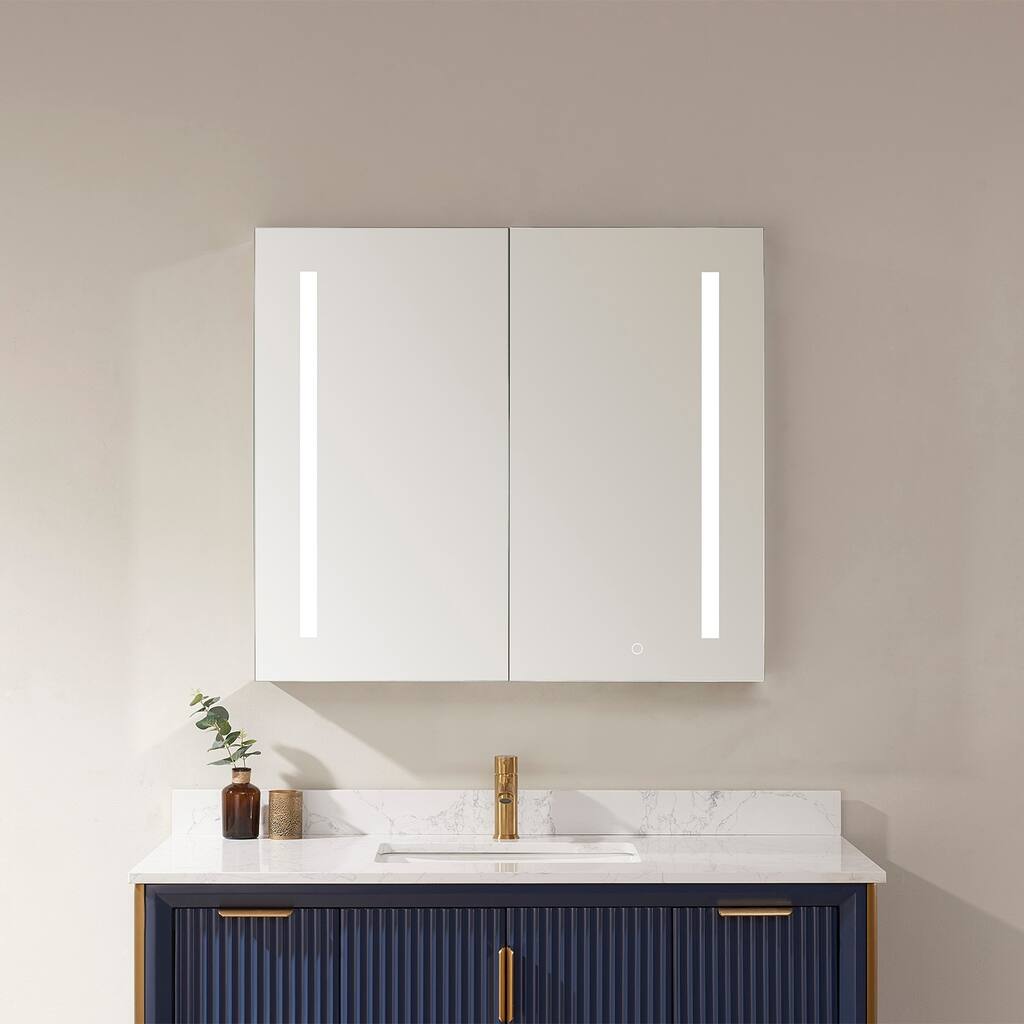 36" Rectangle Frameless Lighted Medicine Cabinet Wall Mounted Mirror