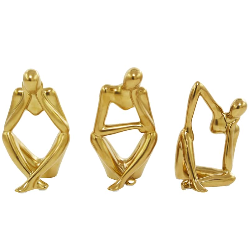 Porcelain Ceramic People Sitting Thinker Decorative Sculpture - Set of 3 Gold - CosmoLiving by Cosmopolitan - Gold