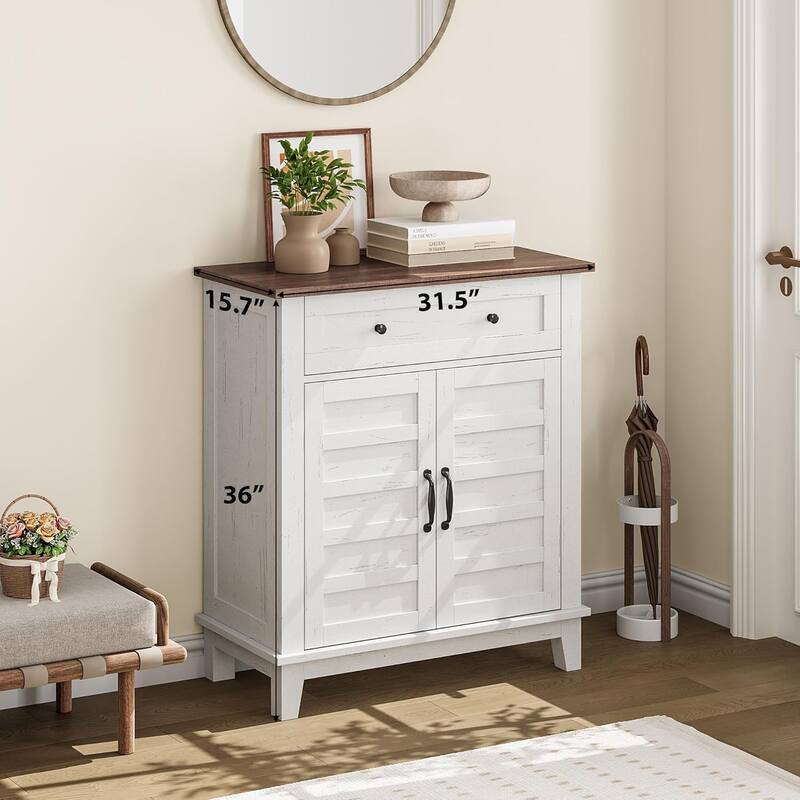 Farmhouse Storage Cabinet, 3-Tiers Adjustable Shelf, Multi-Functional Entryway Cabinet