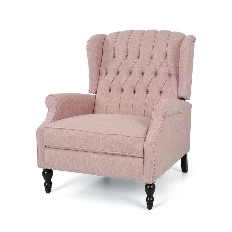 Oversized Wingback Push-Back Recliner with Footrest, Tufted Back, Nailheads