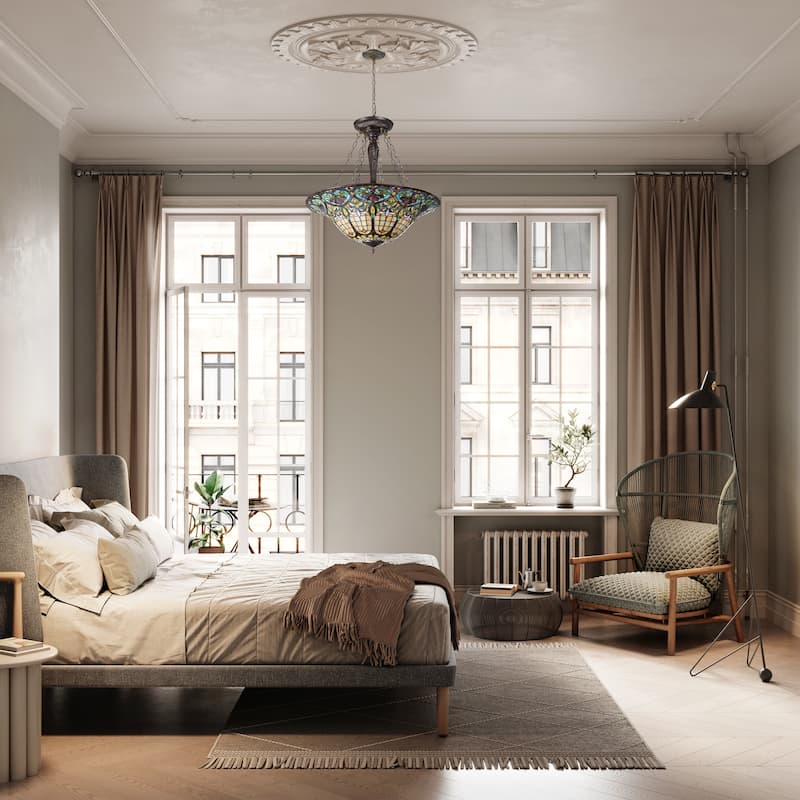 Ava River of Goods Multicolor Stained Glass and Metal 24-Inch Pendant Light with Adjustable Hanging Cord - 24" x 24" x 84"