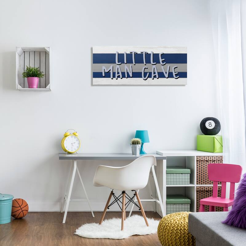 Stupell Boy's Little Man Cave Playroom Sign Blue White Canvas Wall Art - Multi-Color