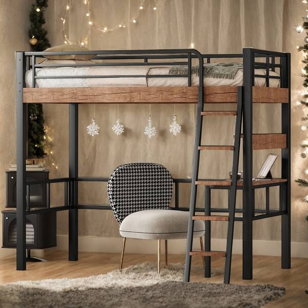 slide 2 of 10, Classic Metal Twin Size Loft Bed Black