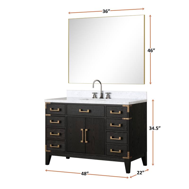 Lexora Laurel Bath Vanity, Carrara Marble Top, Faucet Set, and Mirror
