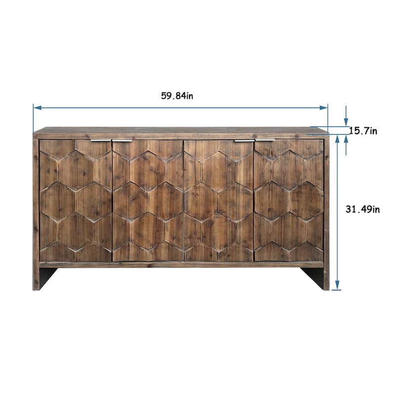 GDF Studio - Homestead 60 Inch Farmhouse 4-Door Wooden Cabinet with Decorative Hexagonal Doors