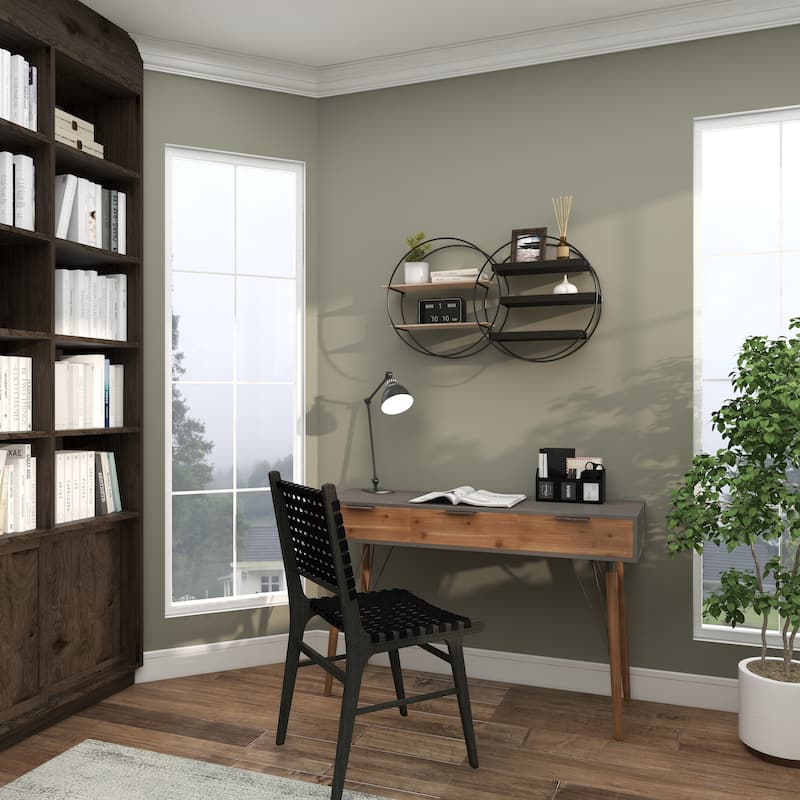 Metal Overlapping Circle 5 Level Geometric Wall Shelf with Wood Accents - Gold or Black