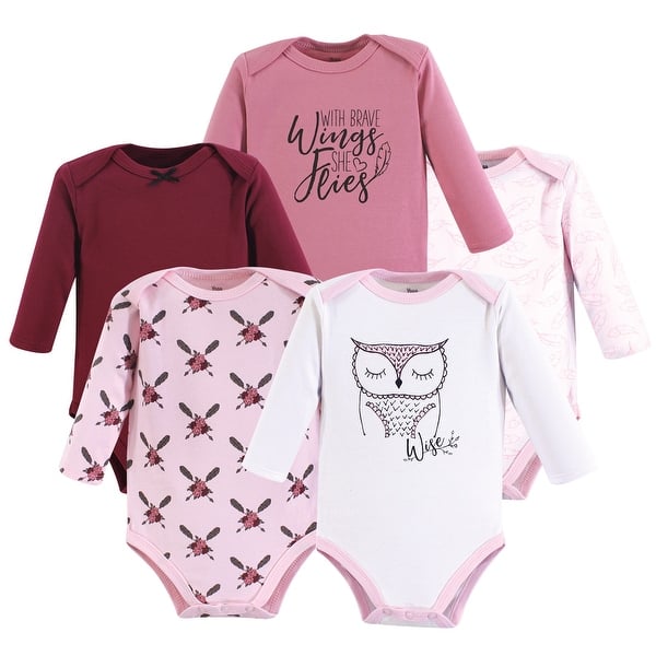 slide 1 of 1, Yoga Sprout Baby Girl Cotton Long-Sleeve Bodysuits 5pk, Owl 0-3 Months - Owl