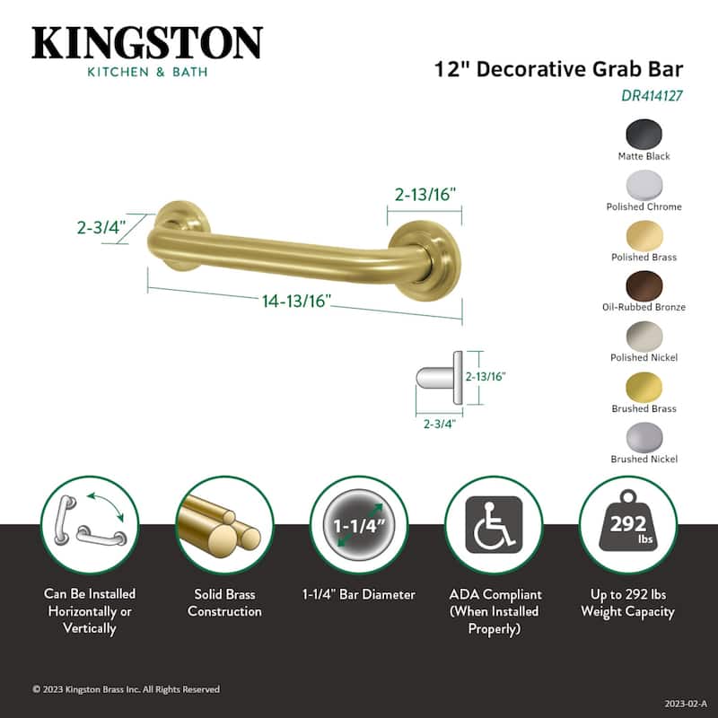 Kingston Brass Manhattan 12-Inch Decorative 1-1/4-Inch OD Grab Bar