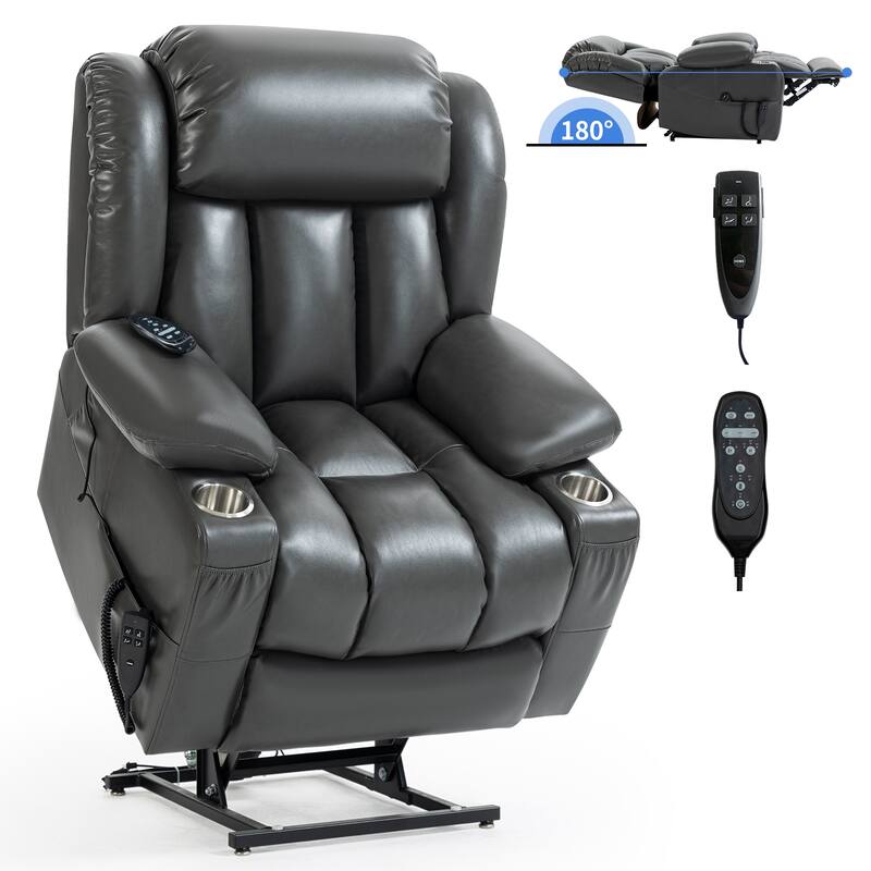 Oversized Faux Leather Power Lift Recliner with Massage & Heating