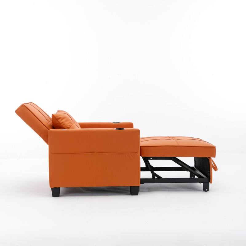3-in-1 Convertible Sofa Chair,Pull Out Sleeper Chair with USB Ports and Cup Holders（Leather）