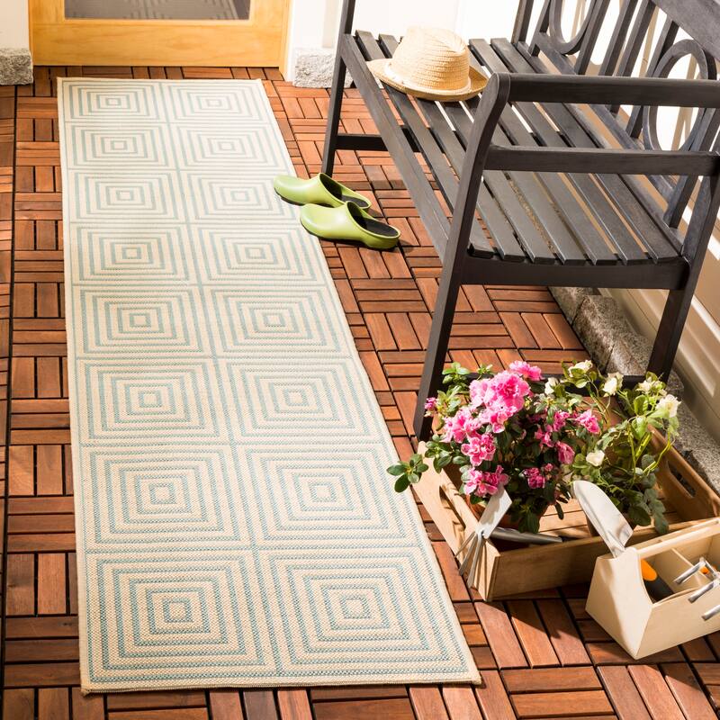 SAFAVIEH Beach House Indoor/ Outdoor Waterproof Patio Backyard Rug - 2'2" x 12' Runner - Cream/Aqua