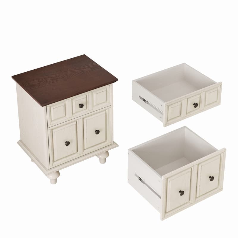 Vintage 2-Drawer Nightstand with Solid Wood Legs for Bedroom Storage Organization