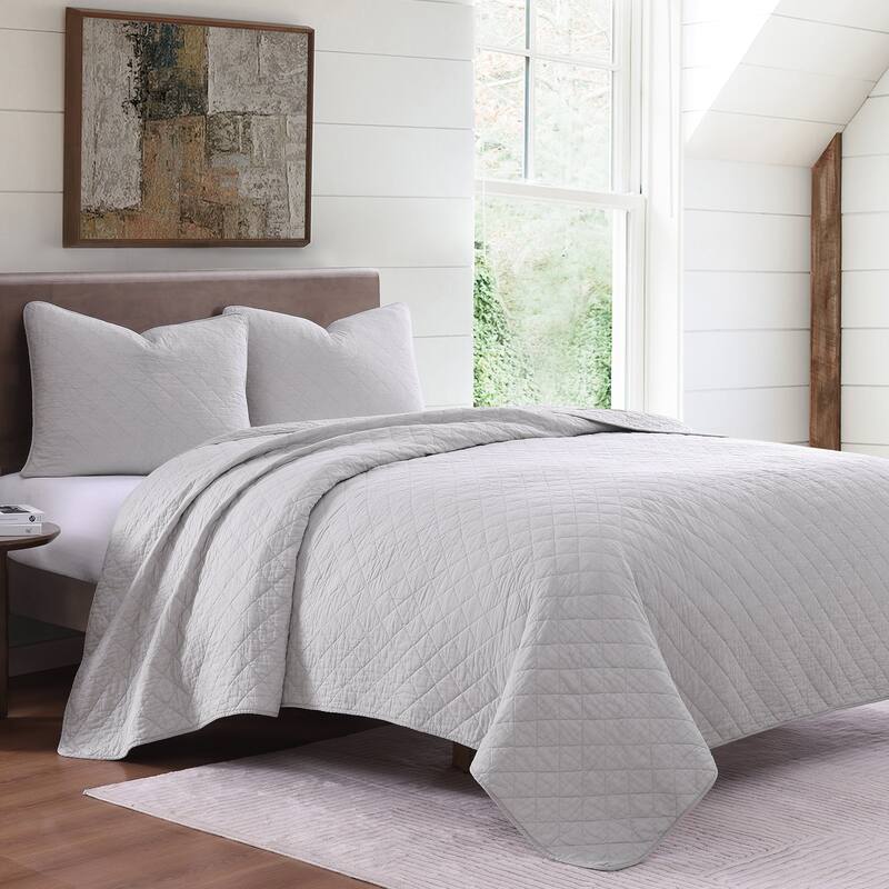 Indigo Hill by HiEnd Accents Cotton Comfort Shabby Chic Bedding Lightweight 3 Piece Quilt Set - Gray - King