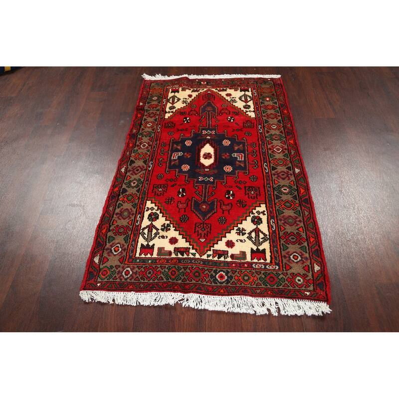 Geometric Persian Hamedan Home Decor Area Rug Hand-knotted Wool Carpet - 3'0" x 4'10"