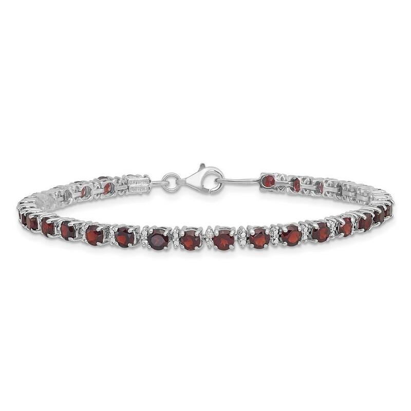 Curata 925 Sterling Silver 7" Round Gemstone and Diamond Line Bracelet