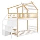 preview thumbnail 8 of 12, Stairway Design Twin-Over-Twin Bunk Bed,House Bed,Storage and Guard Rail,Natural Bed +White Stair