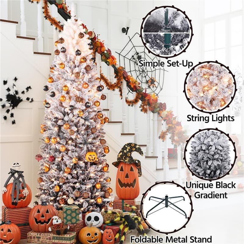 Yaheetech Pre-lit Flocked Pencil Artificial Christmas Tree