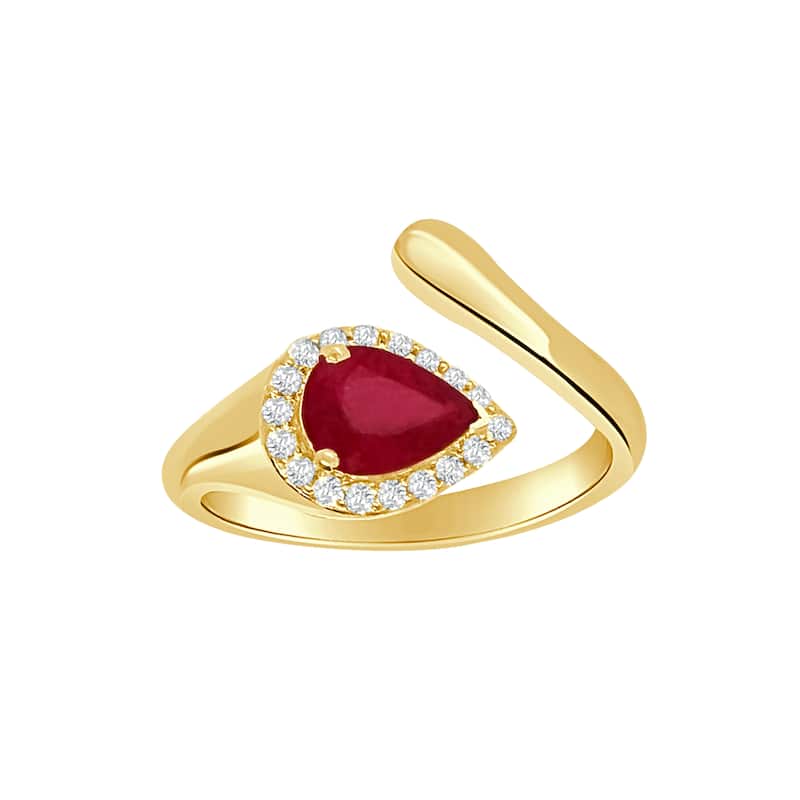 Auriya 14k Gold Ruby and Diamond Pear Halo Bypass Ring 0.13 ct. tw. (F-G, VS)