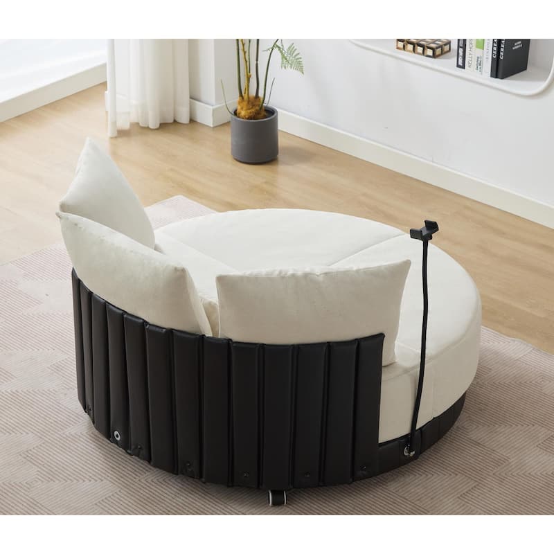 360° Swivel Barrel Chair Round Sofa Chair with Casters and Adjustable Phone Stand, Upholstered in Anti-Wrinkle Polyester Fabric
