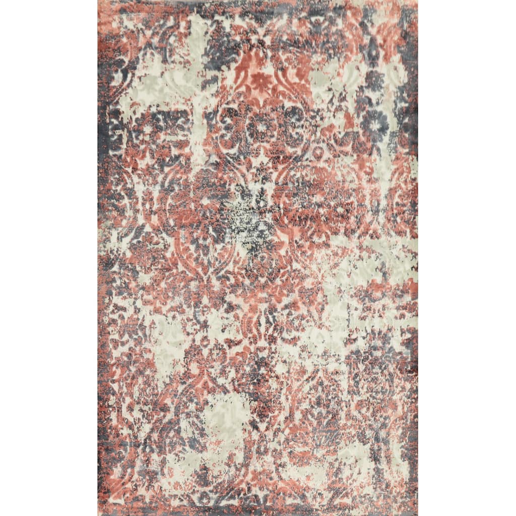 Hand Knotted Oriental Viscose Silk Carpet Modern Abstract Oranges & Rust Abstract Area Rug - 8' 1'' X 5' 1''