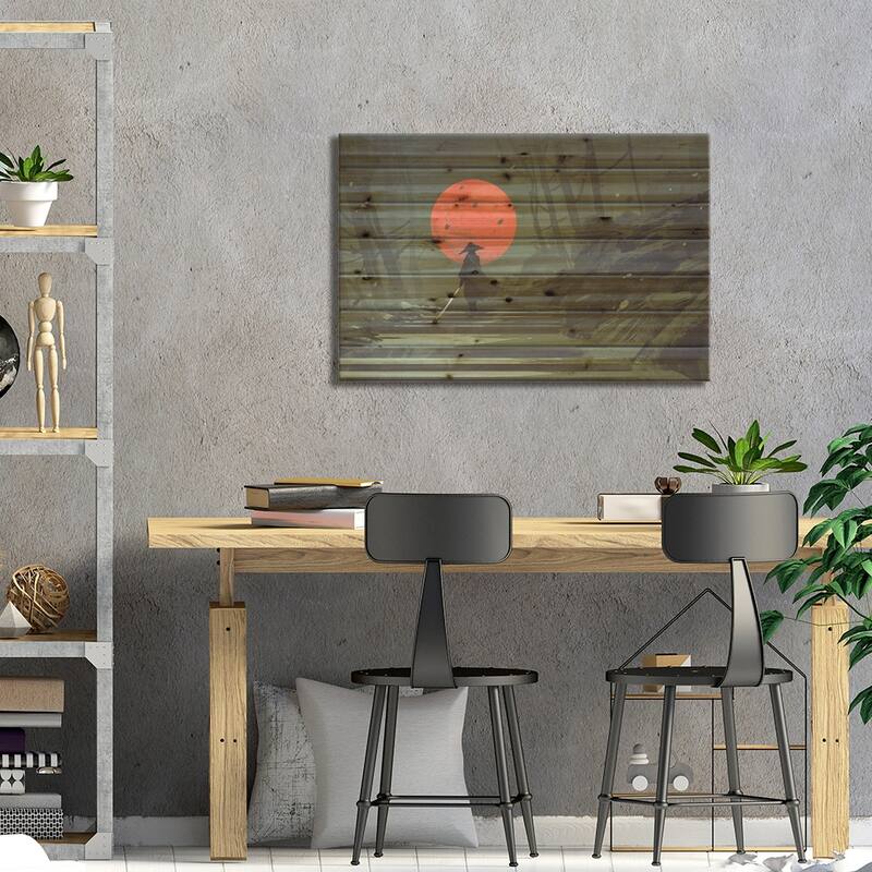 Red Moon Samurai Print On Wood by grandfailure - Multi-Color