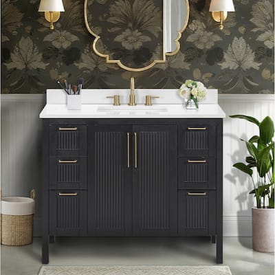 Luka Bathroom Vanity in Black Oak with White Engineered Stone Top