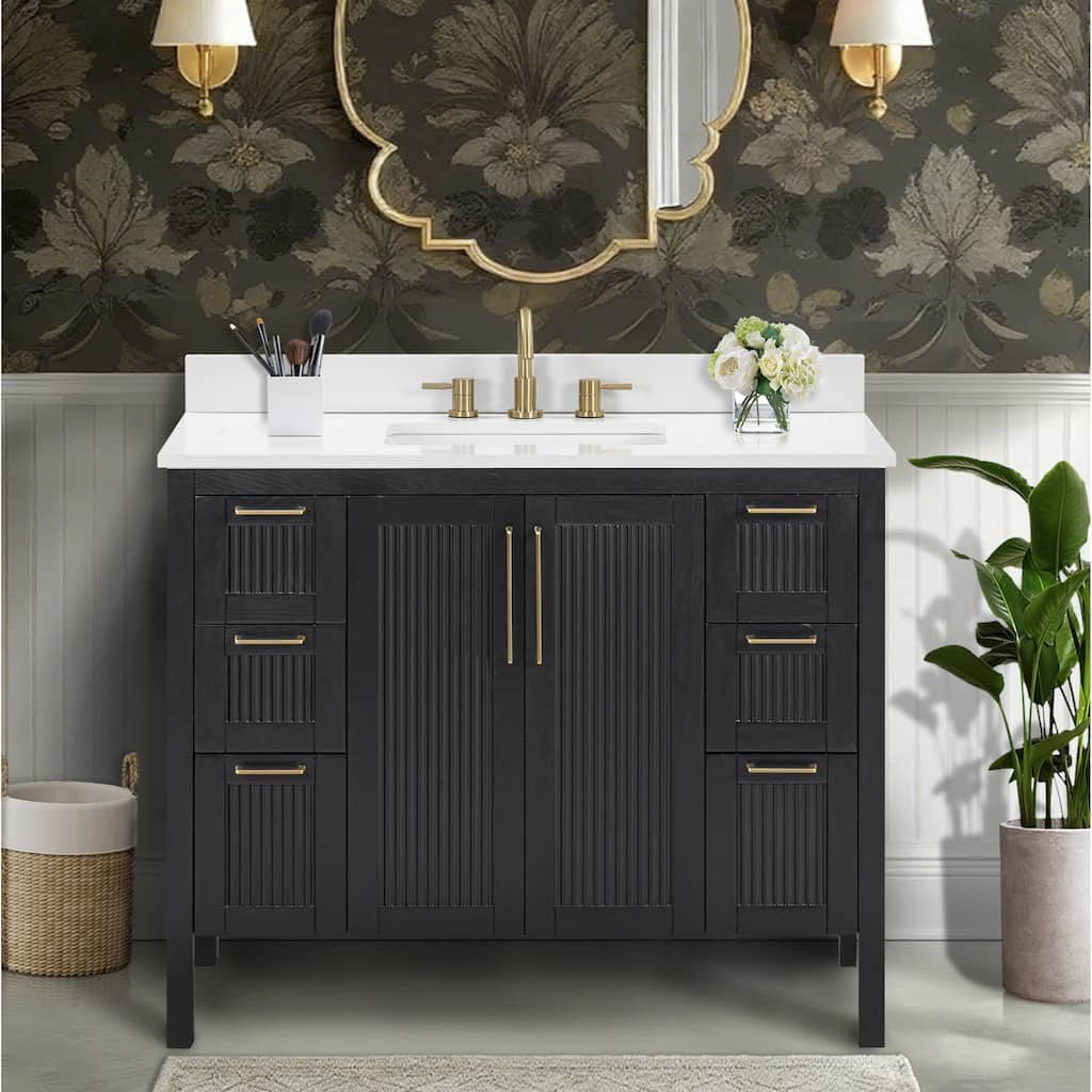 Luka Bathroom Vanity in Black Oak with White Engineered Stone Top