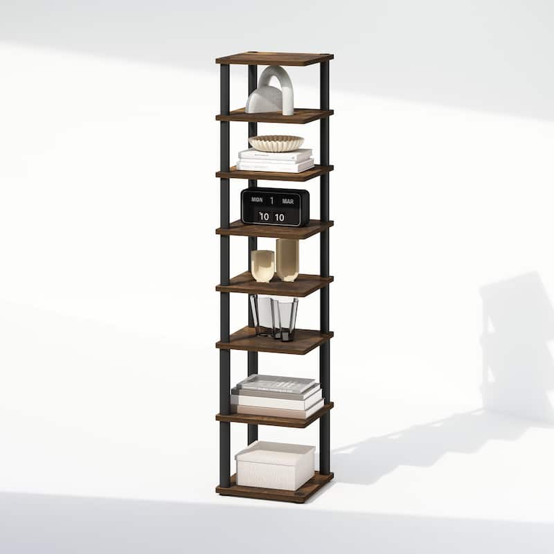 8 Tiers Wood Household Shelving Unit in Pine/Black (11.61 in. W x 52.6 in. H x 11.61 in. D)